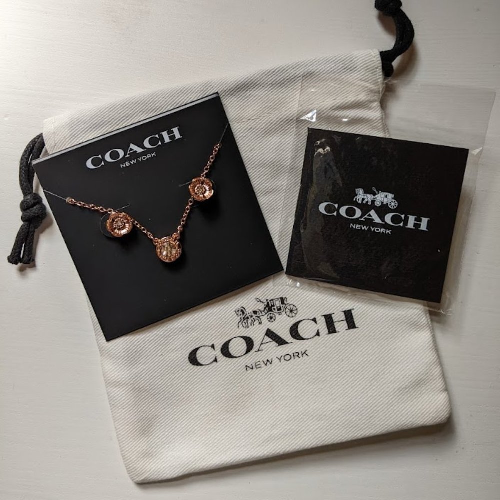 NWT Coach Tea Rose Earring and Necklace Set